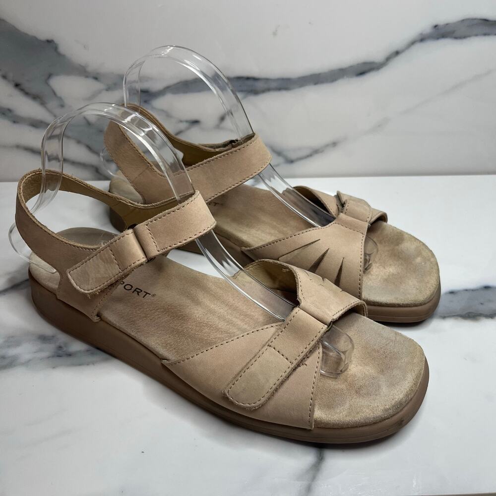 Rockport Women's Minimalist Beige Leather Outdoor Comfort Strap Sandals Sz 10